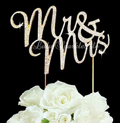 

Wedding Cake Rhinestone 12x9cm Wedding Cake Topper Silver Alloy MR Mrs Letters Birthday Party Banquet Decoration