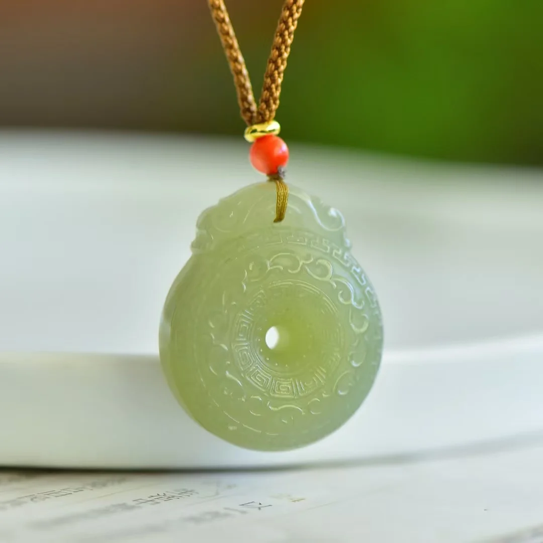 Xiangyun Retro Peace Buckle Pendant Hetian Jade Qinghai Materials Qingshui Jewelry Girls' Birthday Gift