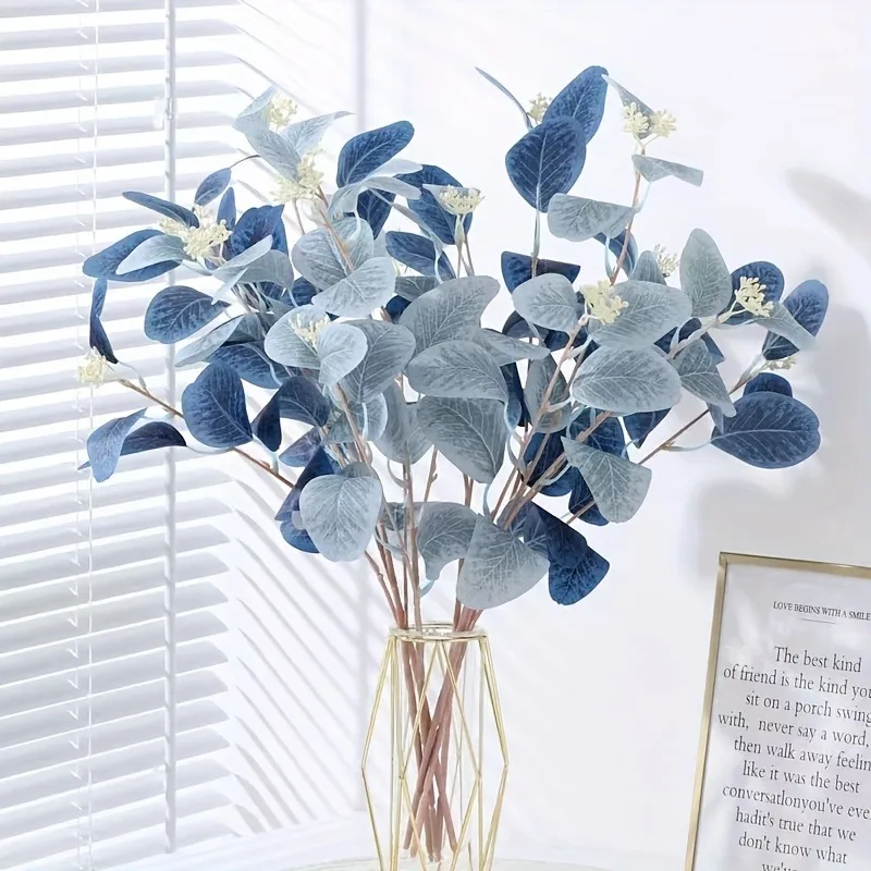 1Pcs Blue Eucalyptus Flowers Artificial Leaves Branch Fake Plant Decoration for Wedding Room Home Flower Arrangement Decor