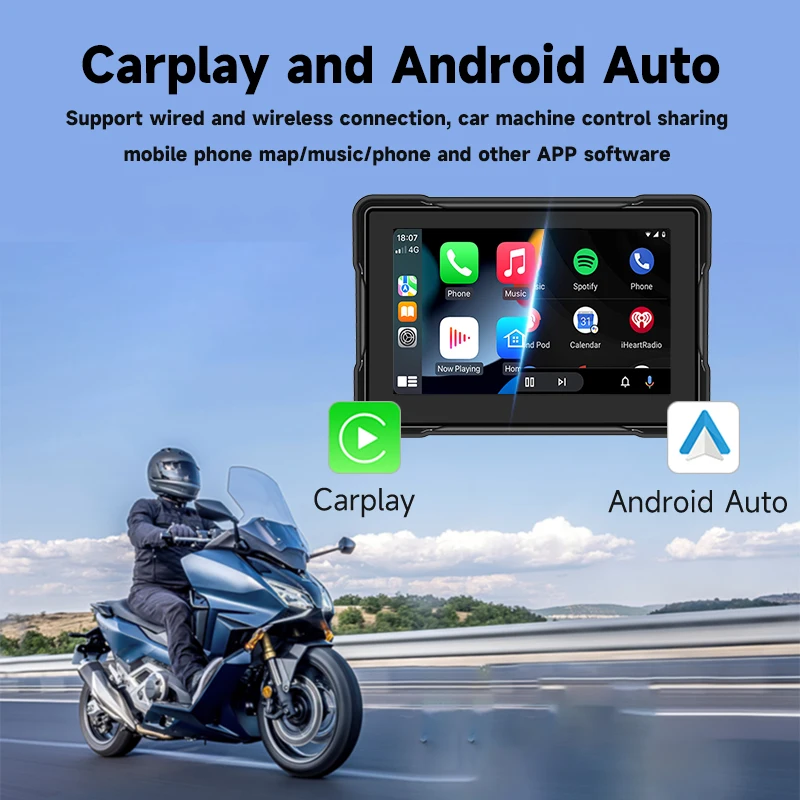 5 Inch Motorcycle PND Player MP5 Smart Screen With Wireless Carplay Android auto Mirrorlink IP67 Waterproof Portable Navigation