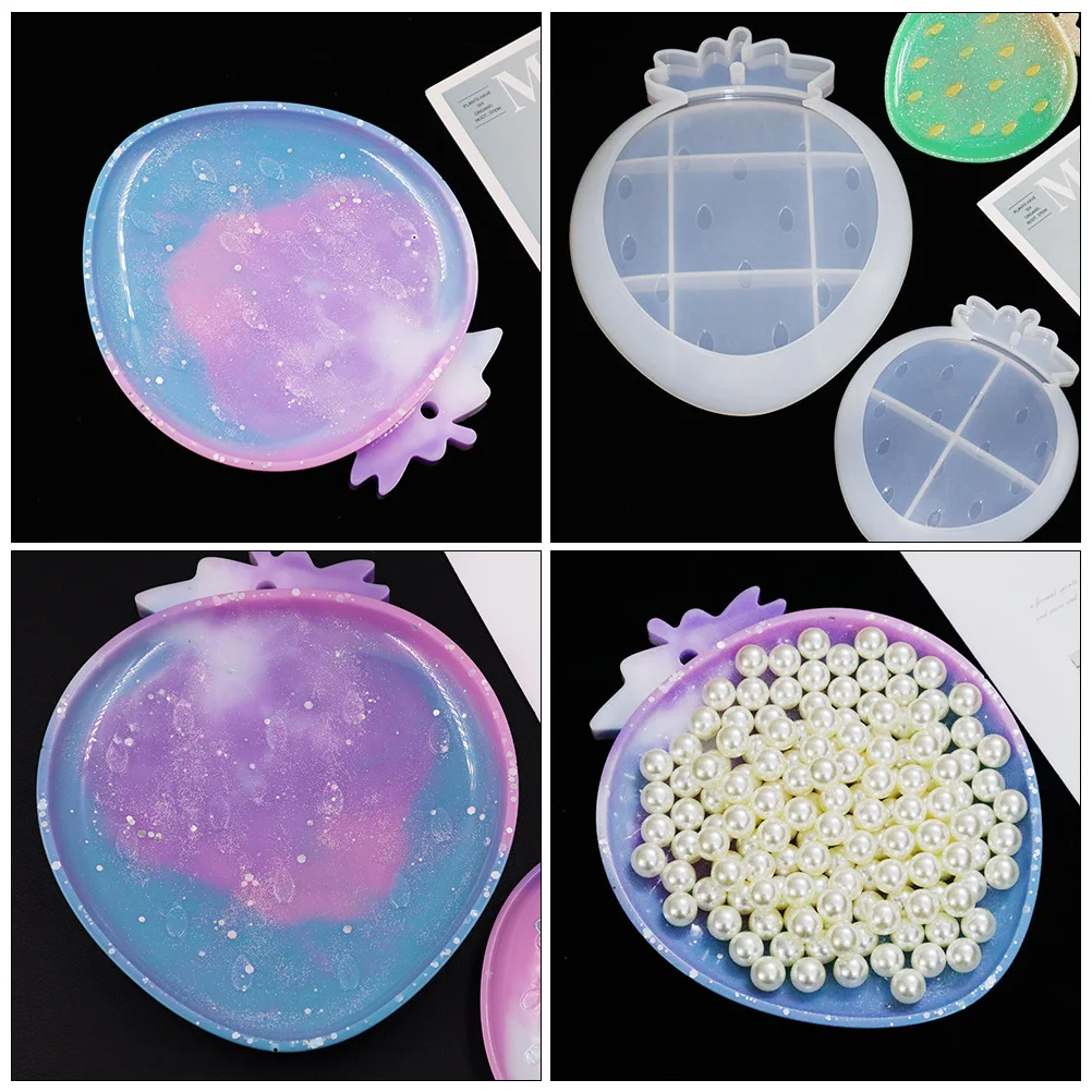 

1pc Strawberry Fruit Dish Mold Silicone DIY Tray Molds Crafts Epoxy Resin Square Design Handles Jewelry Accessories