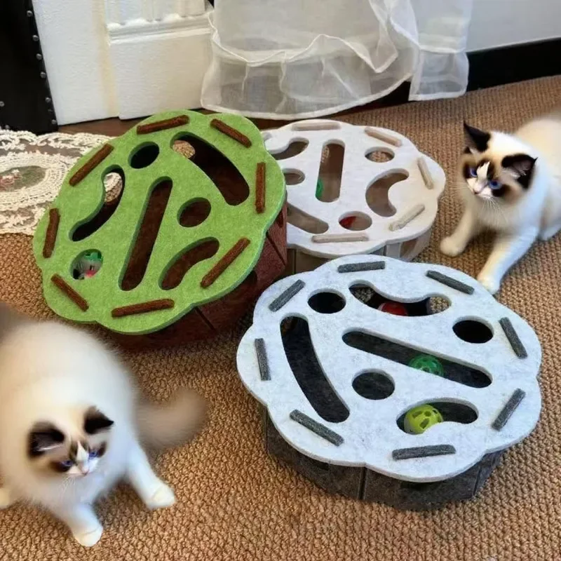 

Cat Toy Box with 3 Balls Felt Puzzle Feeder Maze for Cats Educational Slow Feeder Toy Indoor Cat Entertainment