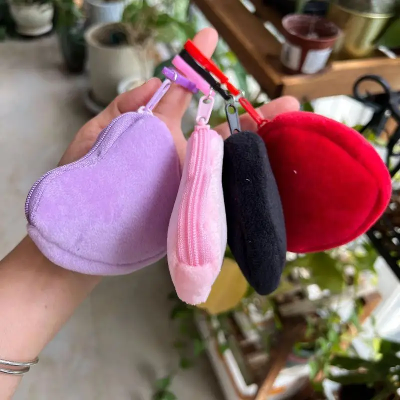 Plush Heart Coin Purse Cute Solid Color Soft Women Mini Wallet Portable Small Change Pouch for Girls Daily Use Birthday Gift