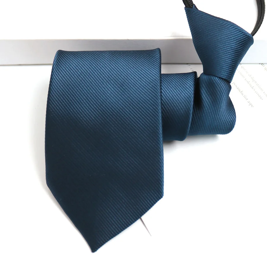 Dunkle diagonale Streifenkrawatte für Herren, marineblau, schwarz, mit Reißverschluss, für den Alltag, Geschäftstreffen, formelle Anlässe – Detail 8