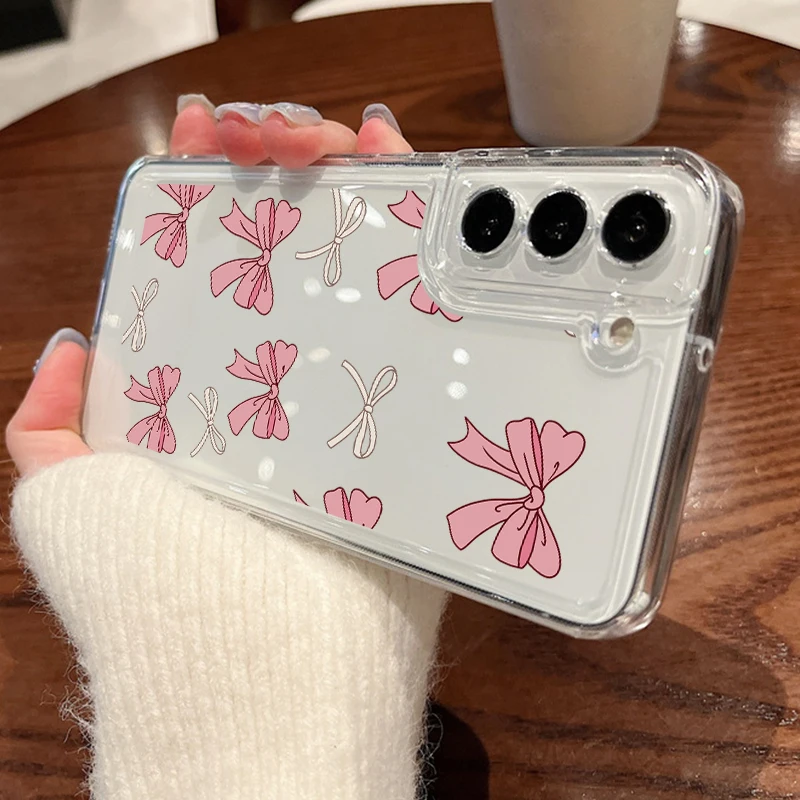 Rosa Schleife Handyhülle für Samsung Galaxy A17 A56 A16 A15 A55 A54 A36 A26 5G S24 FE S25 Edge S23 S22 Ultra Plus Klare TPU-Abdeckung