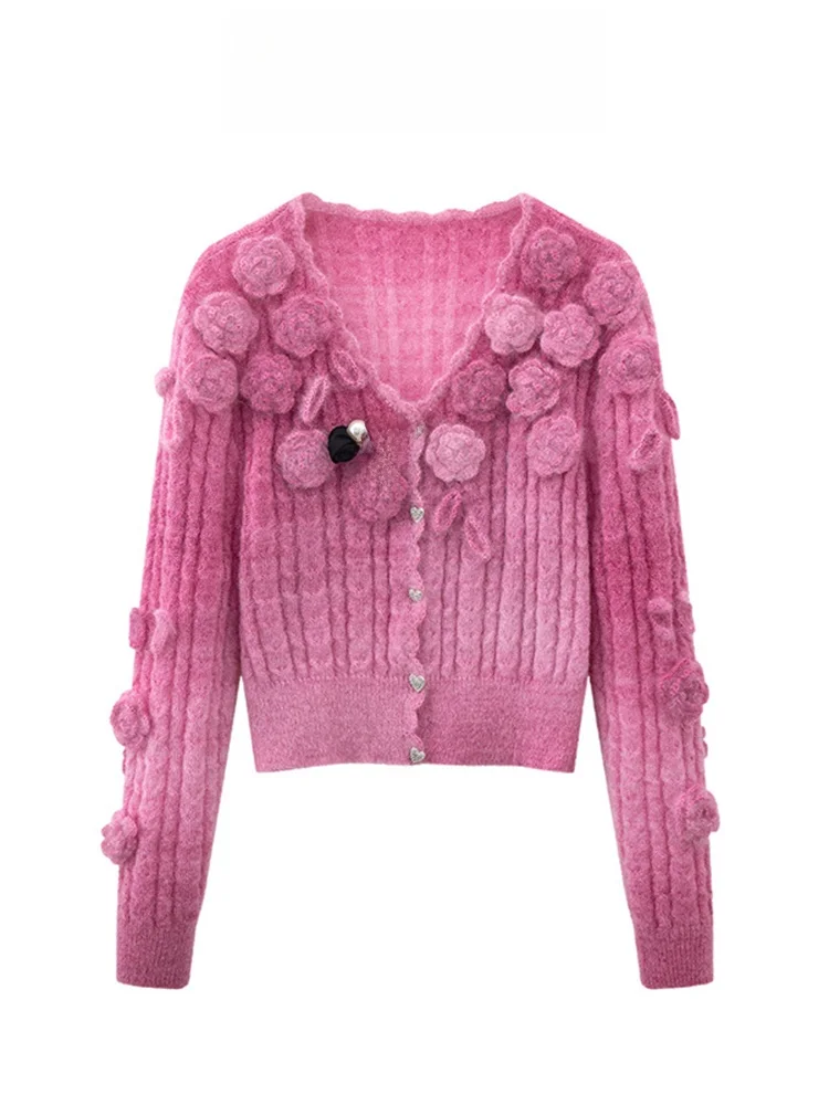 

Pink Knitted Open Cardigan Women's Spring 2025 New Sle Sweater Jaet Korean Version Regular Fit Long Sve round Ne