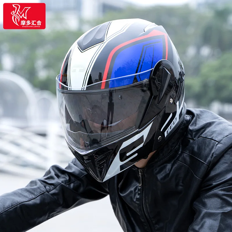 Motorfiets Elektrische Auto Helm Dubbele Lens Bluetooth Blootgelegd Helm Voor Mannen En Vrouwen Universele Four-Thirds Helm Vier Seizoen