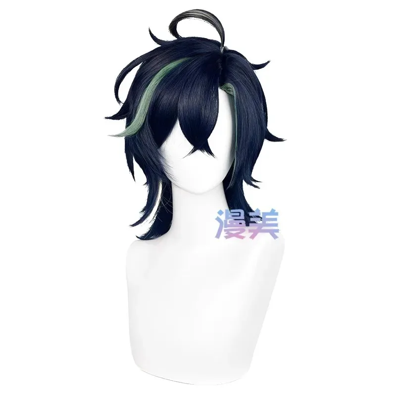 لعبة Genshin Impact Kinich شعر مستعار تأثيري 35 سنتيمتر قصيرة أزرق أخضر التدرج الشعر مقاومة للحرارة الشعر الاصطناعية لجميع القديسين