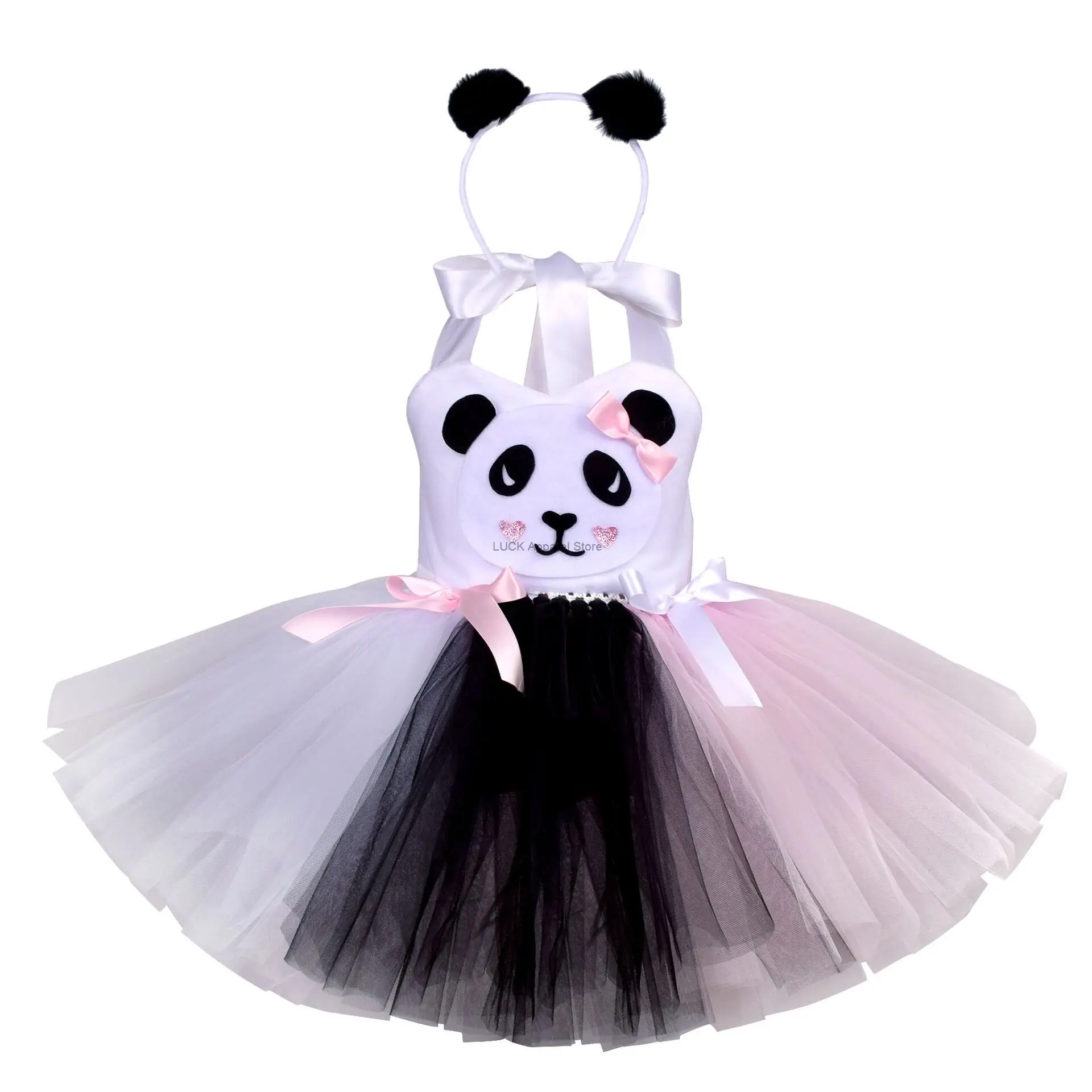 

Girl's Panda Fluffy Skirt Hair Hoop Tail Three Piece Set Children's Day Dresses Cosplay June 1st Party Dress Performance Dress