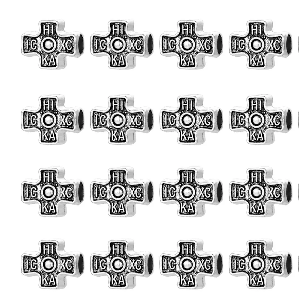 Diyalo 20 Stück Kreuz-4 große Löcher Spacer Perlen IC XC HIKA „Jesus Christus Conquers“ DIY Rosenkranz Armband Halskette Schmuckherstellung Teil – Detail 5