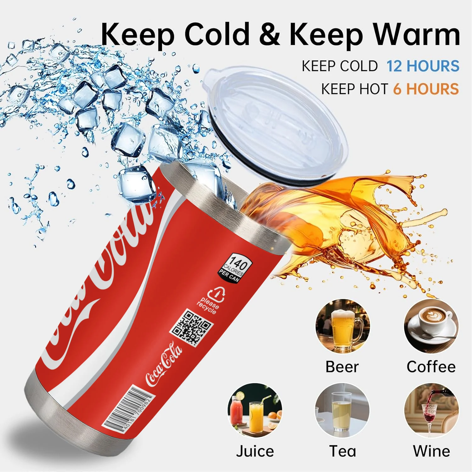 20oz Cherry  Lemon Orange juice Coke Can Vacuum cup Double Stainless Steel Water Bottle with Straw for Hot or Cold Drink Tumbler