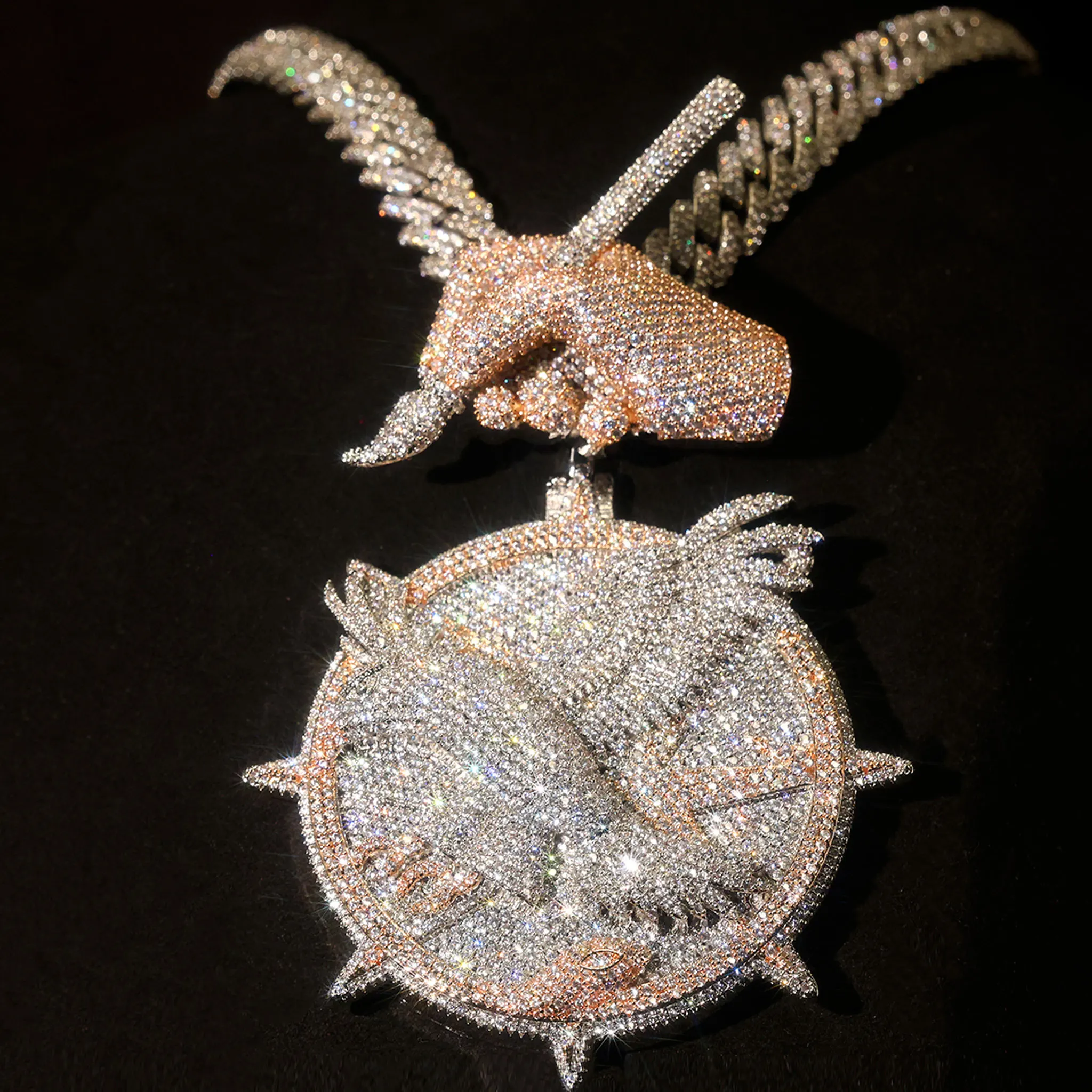 LYEE CYEE Exquisite Luxury Handheld Brush Eagle Pendant Necklace Round Cutting Men's Party Accessories Can Be Paired with Cuban Chain Hip Hop Street Style Birthday Gifts Unique Jewelry