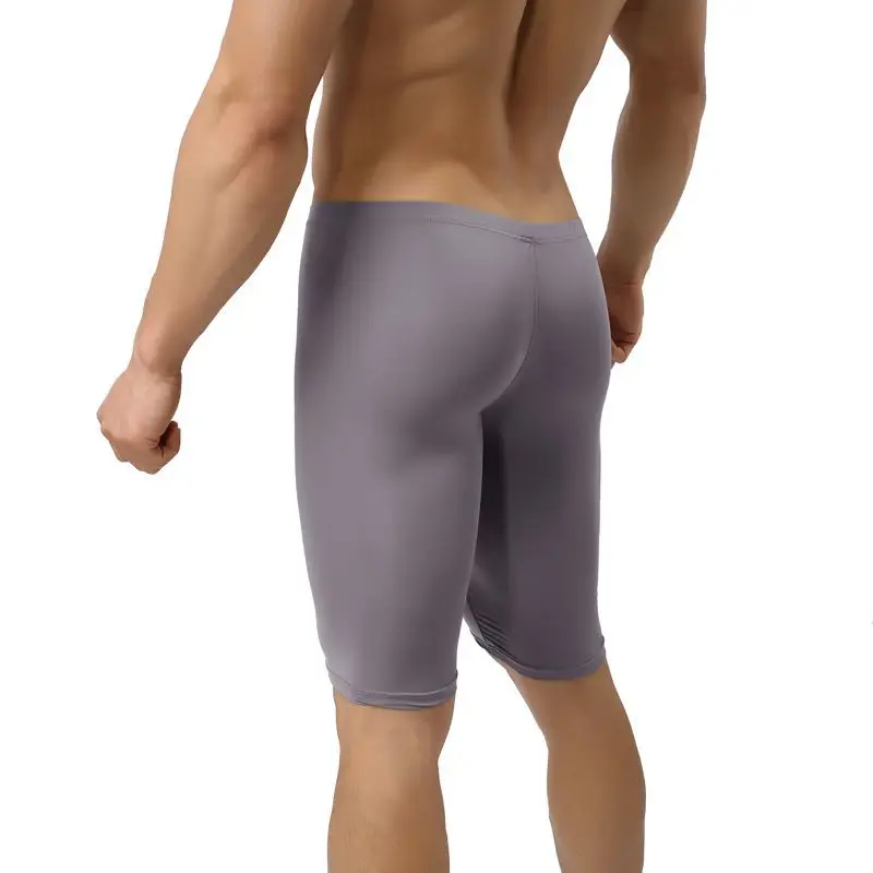 Mens Athletic Boxer Briefs Long Leg Ice Silk U Pouch Sports Underwear Anti Chafing Ultra Thin Gym Shorts Training Breathable XL