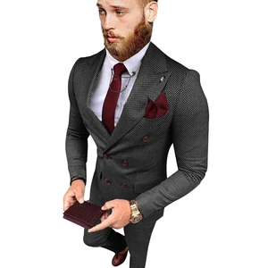 بدلة تويد منقوشة للرجال ، سترة وبنطلون مزدوج الصدر ، لكمة العريس ، ملابس زفاف حفلة موسيقية أفضل 11 بدلة مبيعا - رقم 9