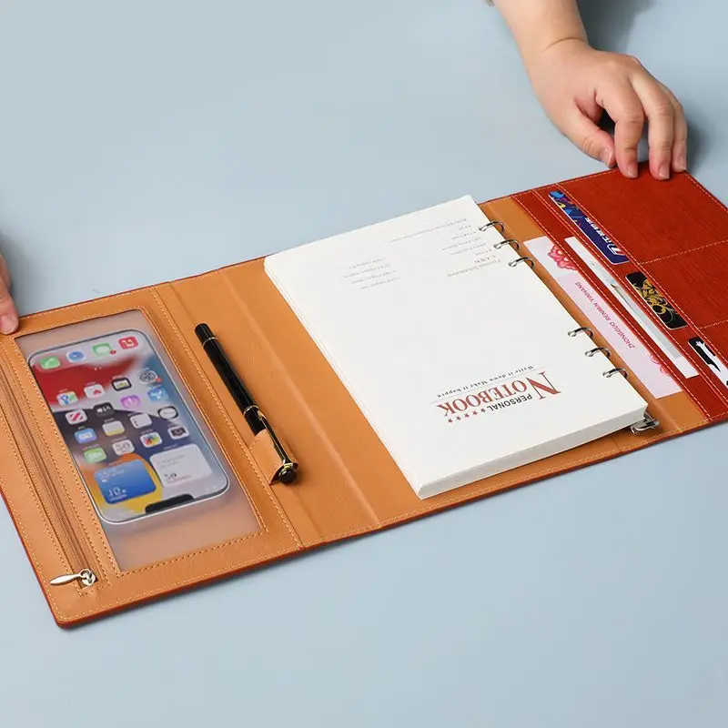 Multifunctional Business Meeting A5 Loose-leaf Notebook Mobile Phone Hidden Notebook Disassembled Put on Mobile Phone Money Box