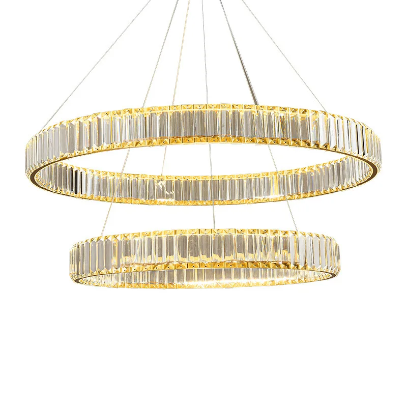 Luxury Modern K9 Crystal LED Chandelier Lustre Gold Color Circle Ring Pendant Light Fixture Home Decor Ceiling Lamp