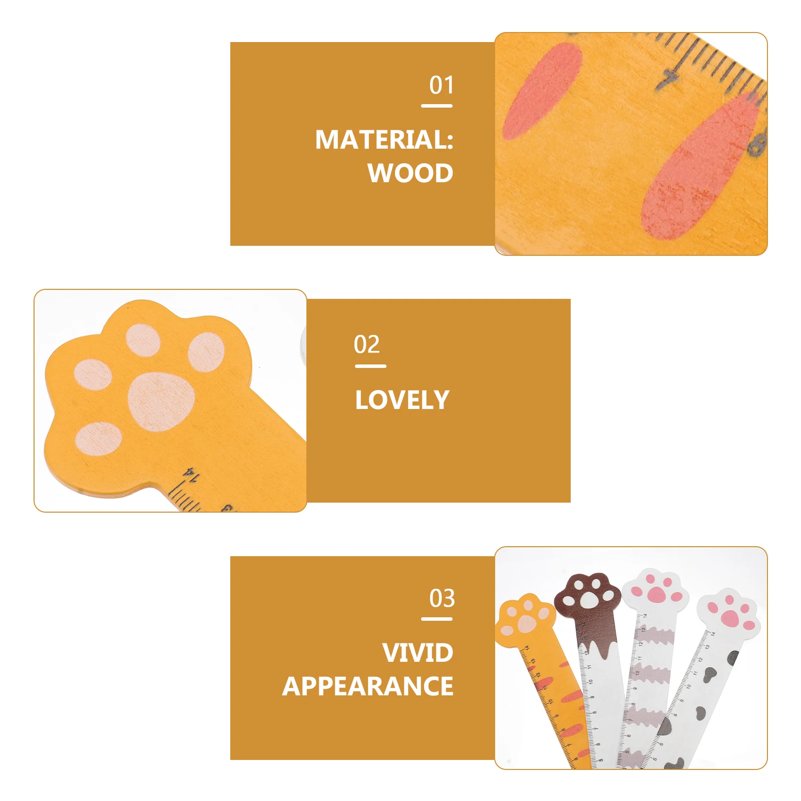 8 pcs Wooden Rulers Cartoon Cat Claw Design Measuring Scales for Kids Students School Office Factory Home Gift Idea Clear