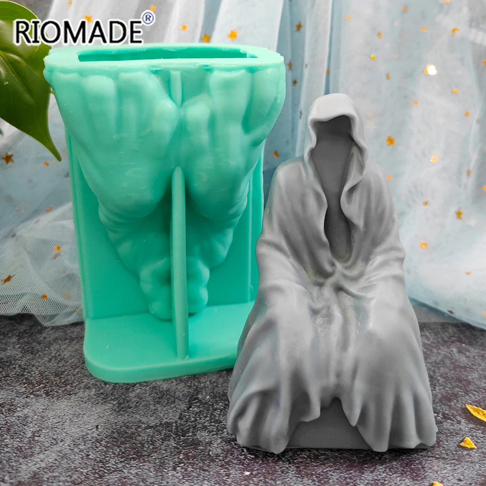 3D Wizard Silicone Candle Mold Halloween Party Home Decoration DIY Making Gypsum Resin Aromatherapy Standing Grim Reaper Mould