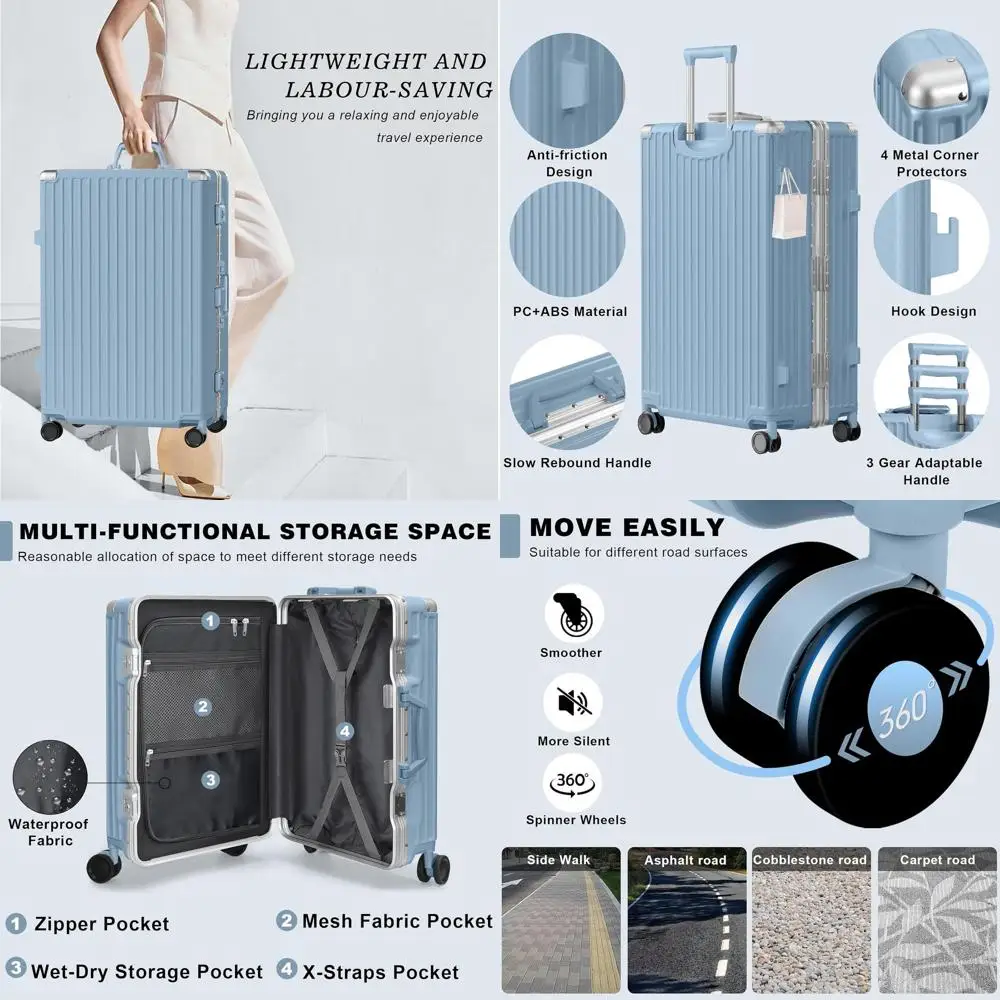 

2 Piece Luggage Set: Aluminum Frame Carry-On & Checked Suitcase with PC-ABS Shell, TSA Lock, No Zipper (Haze Blue, 20/28)