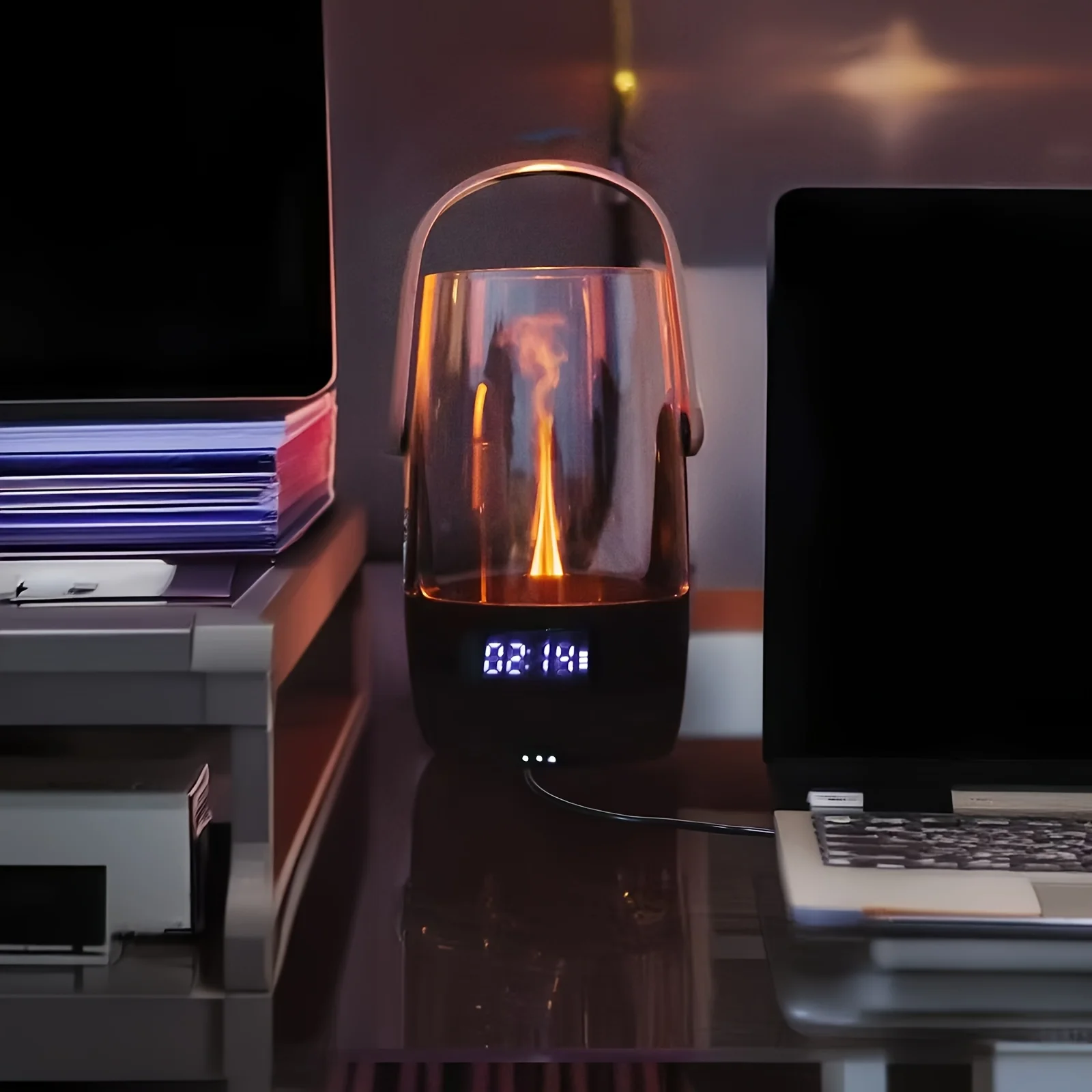 

Elegant LED Aromatherapy Humidifier with Flame-Effect USB Auto-Off for Home Office Decor and Relaxation