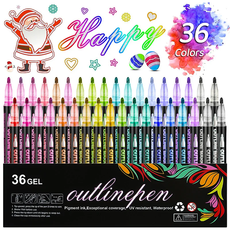 Rotulador de Color de contorno de doble línea, juego de 8/12/24/36 colores, pintura para estudiantes, diseño de carteles DIY, bolígrafo fluorescente de secado rápido