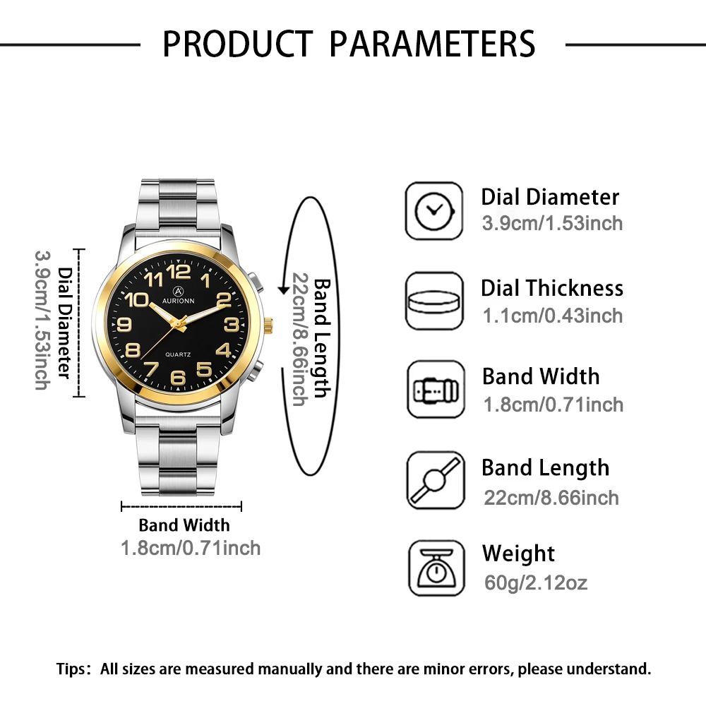 2-piece men's watch, casual and elegant, suitable as a gift for family members, no box included