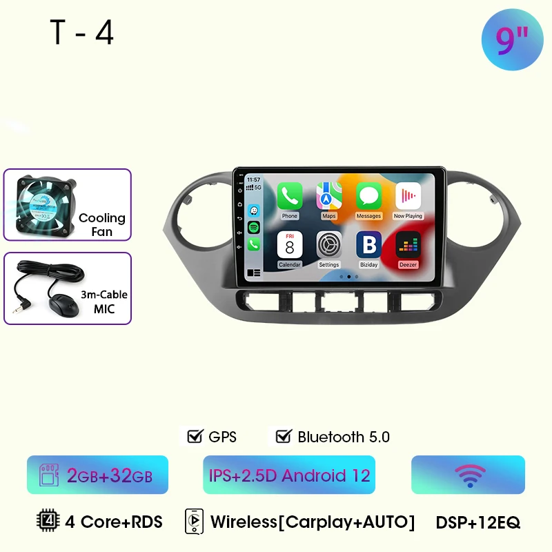 9 "Autoradio Voor Hyundai Grand I10 I 10 2013 2014 2015 2016 2017 2018 Android12 Carplay Auto Multimidia Videospeler Head Unit