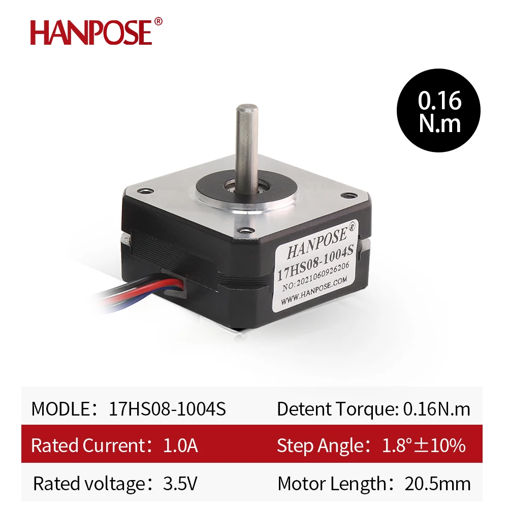 HANPOSE Nema17 stepper motor, torque 78 oz-in (52 N-cm), current 1.8 A. Models 17HS8401 17HS 2408 17HS3401S 17HS4401S 17HS6401S