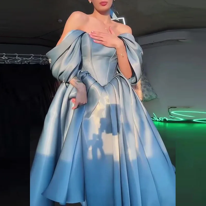 Sexy Strapless Backless Slim Solid Dress Elegant Off Shoulder Satin Evening Dress Women Fashion Hight Waist Formal Party Dress - Image 2