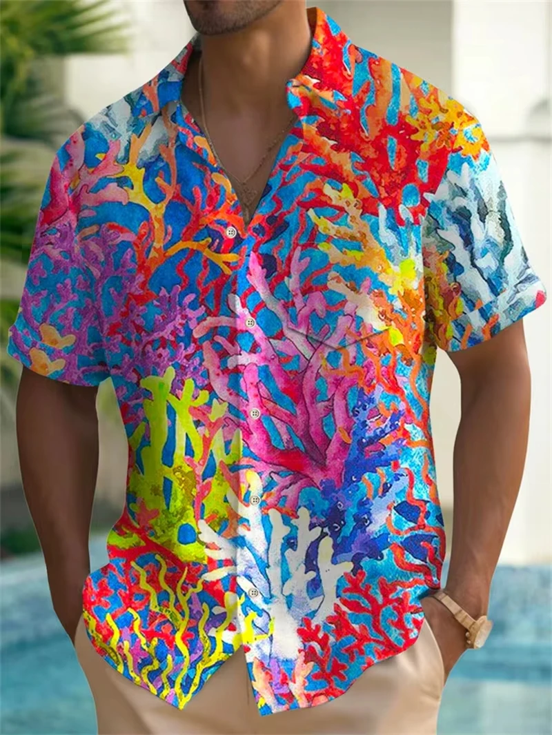 

Trendy Men Shirt Summer Fashion Men's Hawaiian Shirt Short Sleeve Button Coconut Tree Printed Casual Beach Aloha Shirt 2025 New