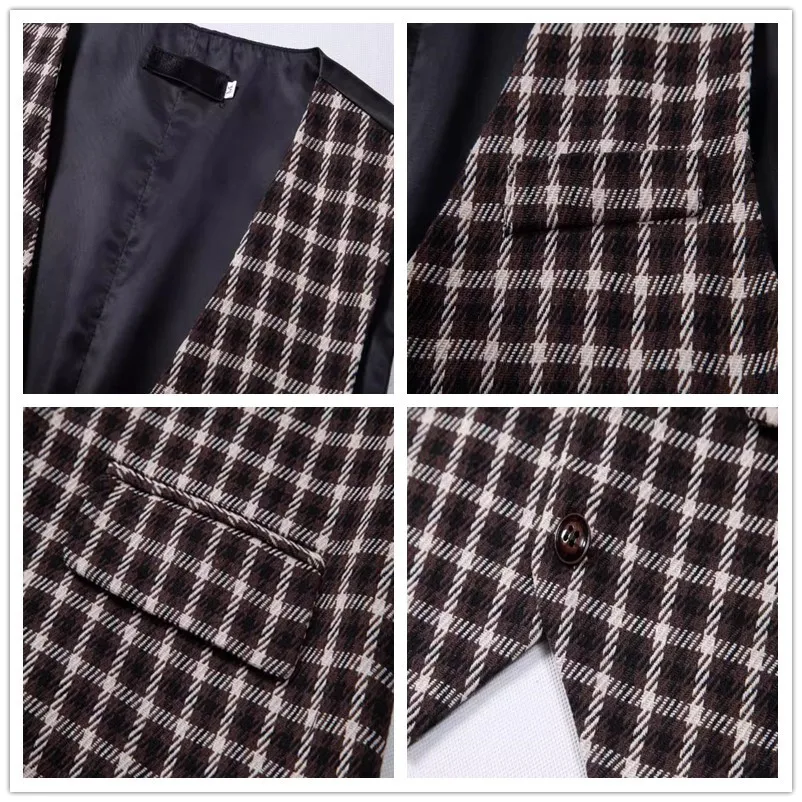 Chaleco Formal Vest for Men Luxury Brand Classic Plaid Sleeveless Jacket 2024 Vintage Mens Waistcoat Blazer Vest Gilet Homme