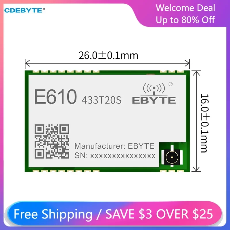 CDEBYTE Wireless Module 433MHz E610-433T20S High-Speed Continuous Transmission 20dBm IPEX SMD Module Low Latency High Air Speed