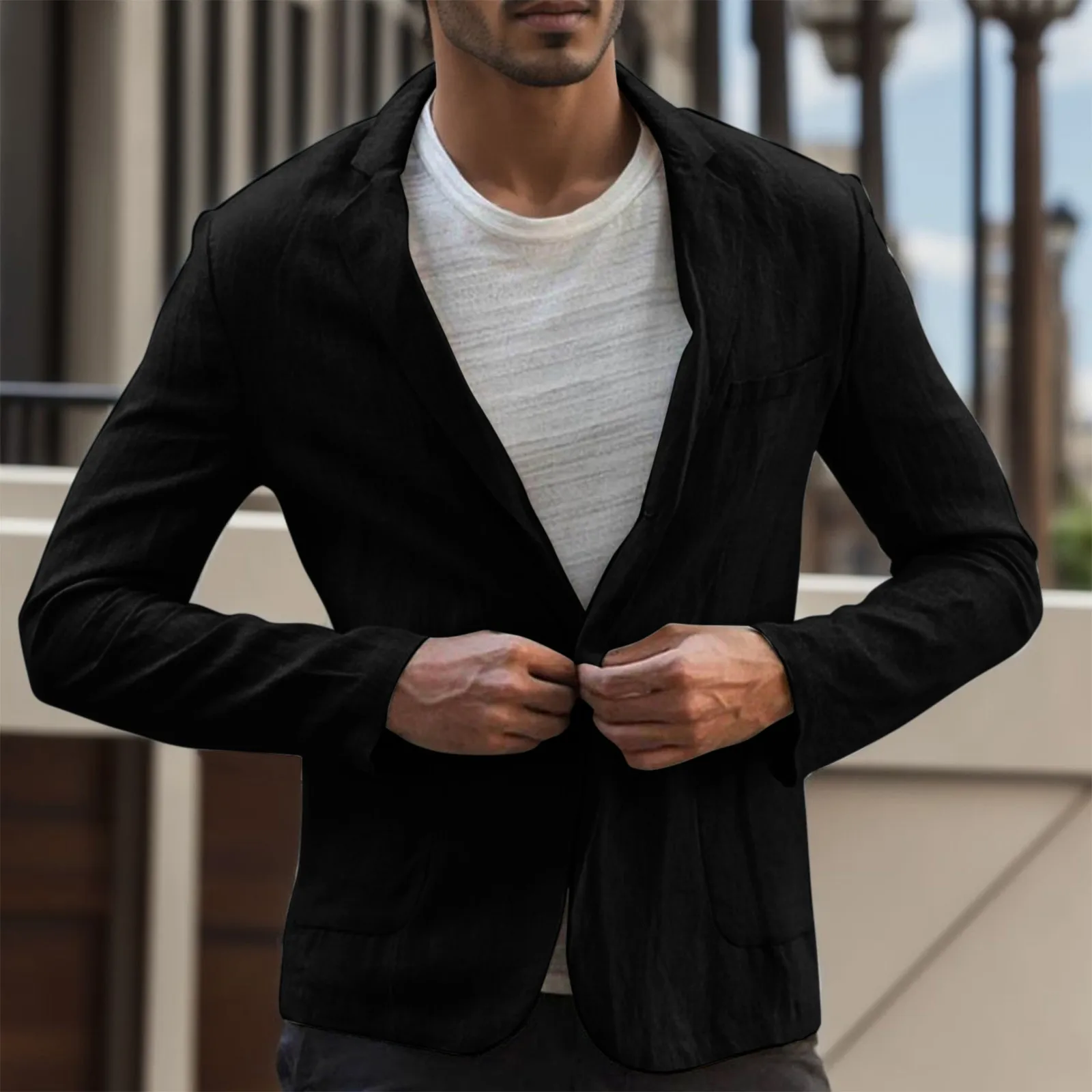 Blazer fin en lin pour hommes, veste respirante, revers de document solide, respirant, léger, décontracté, été, printemps, vacances