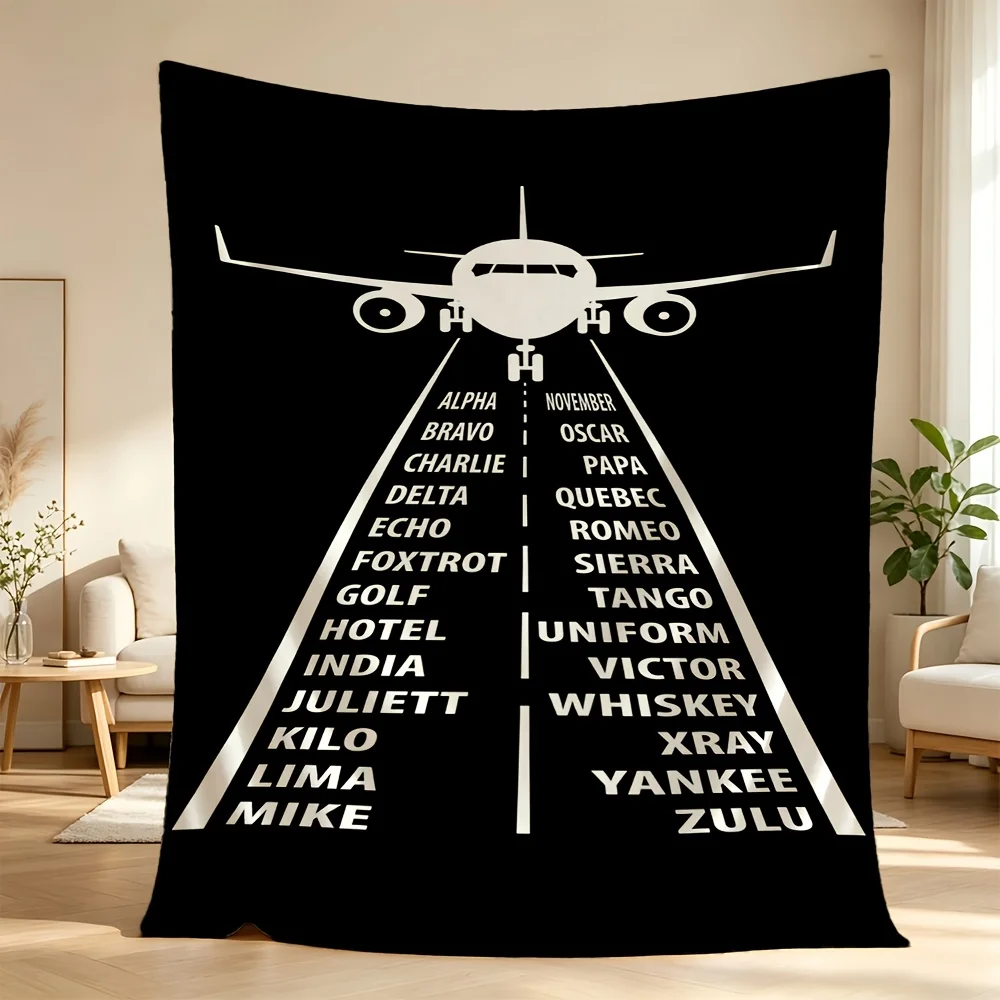 Large Decorative Pilot Alphabet Blanket Throw for Aviation Theme Room Decor Air Force Aircraft Flight Cozy Blanket 150x200cm