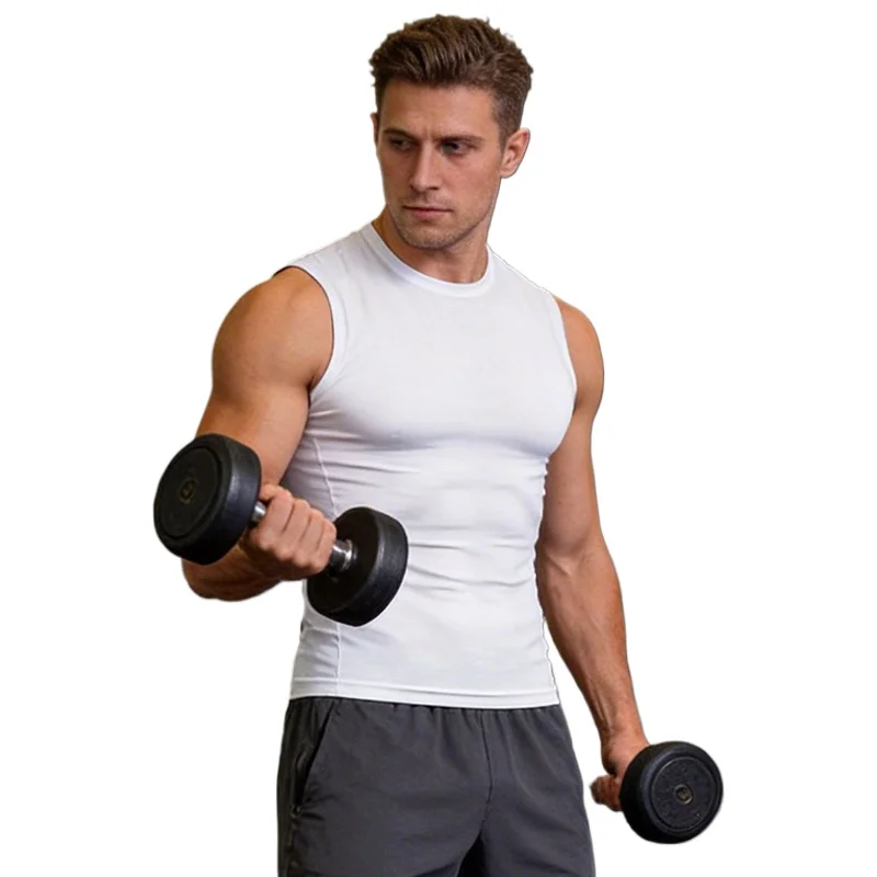 Blank Compression Shirt Men Summer Quick Dry O-neck Gym Tank Tops Sports Sleeveless T-shirt Tight Basketball Fitness Clothing