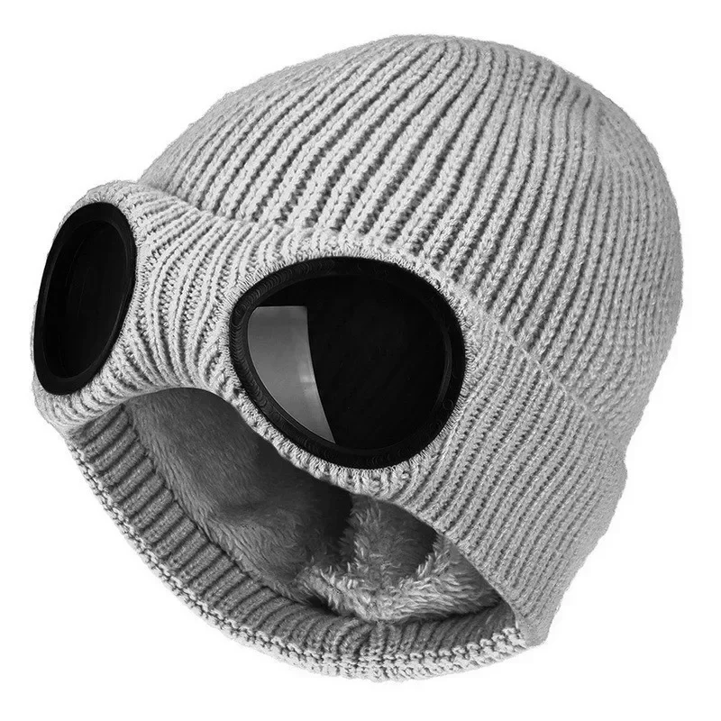 Unisex Goggle Knitted Beanie Hat Windproof Warm Winter Skull Cap Plush for warmth and comfort Sports hat pilot hat