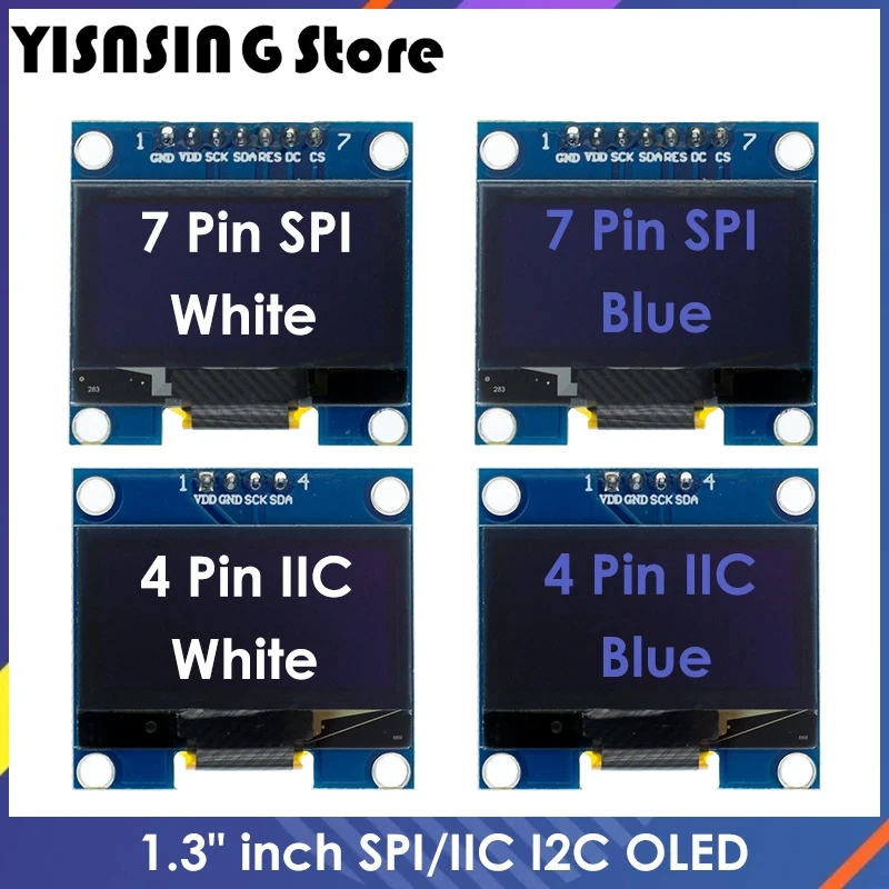 

RoHS 1.3 inch OLED Module White/Blue SPI/IIC I2C Communicate Color 128X64 1.3 OLED LCD LED Display Module 1.3"