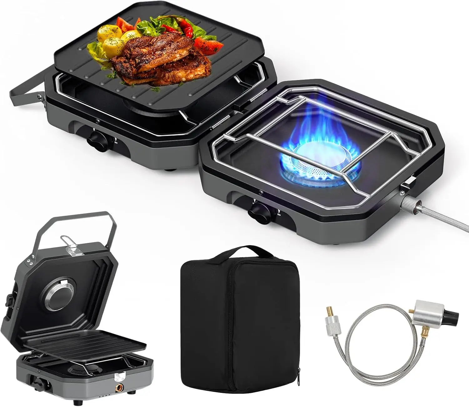 

2-Burner Portable Stove 16000 BTU, Flameout Protection, Camping Grill & Bag, Propane Stove for Camping, Backyard, Tailgating (Gr