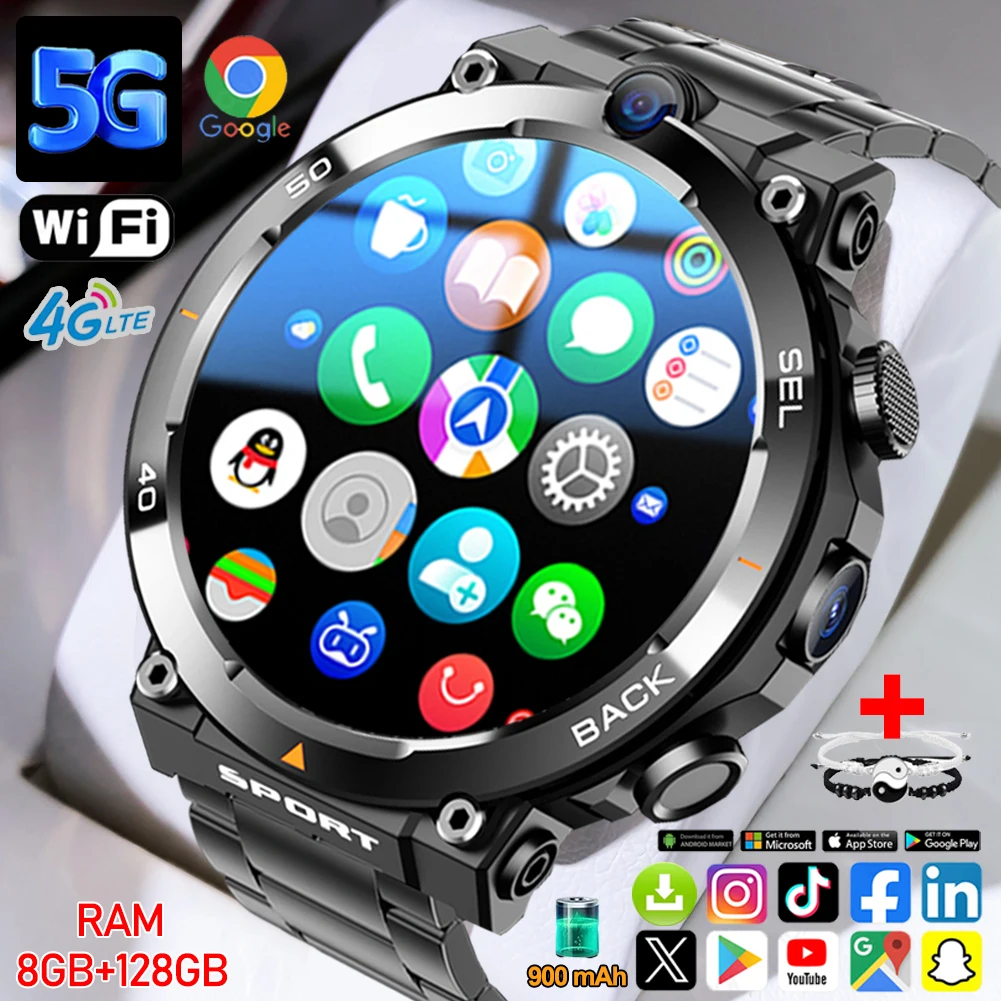 

Смарт-часы 5G/4G для мужчин 360*360 AMOLED 8 ГБ + 128 ГБ ОЗУ 900 мАч Батарея Видеозвонок 500 Вт Камера GPS WIFI Google Приложение Загрузка Smartwatch