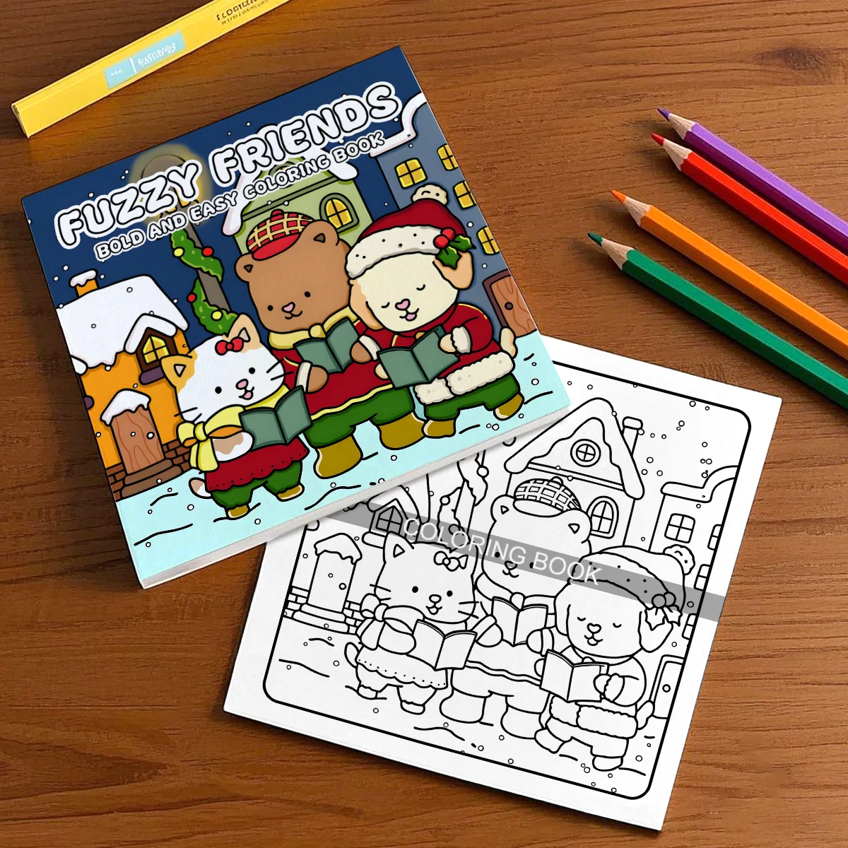 Friends In The Snow Line Coloring Book, An Upgraded 24 Page Comfortable Friend Book With Super Cute Animal And Character