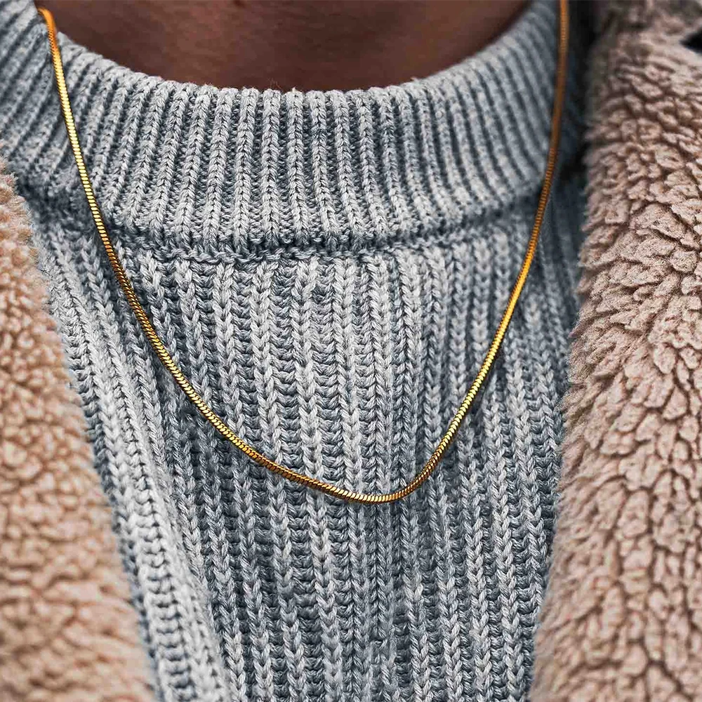 Herren-Halskette aus Edelstahl, goldene Farbe, wasserdicht, lichtbeständig, einfach, modisch und trendig, neue Accessoires