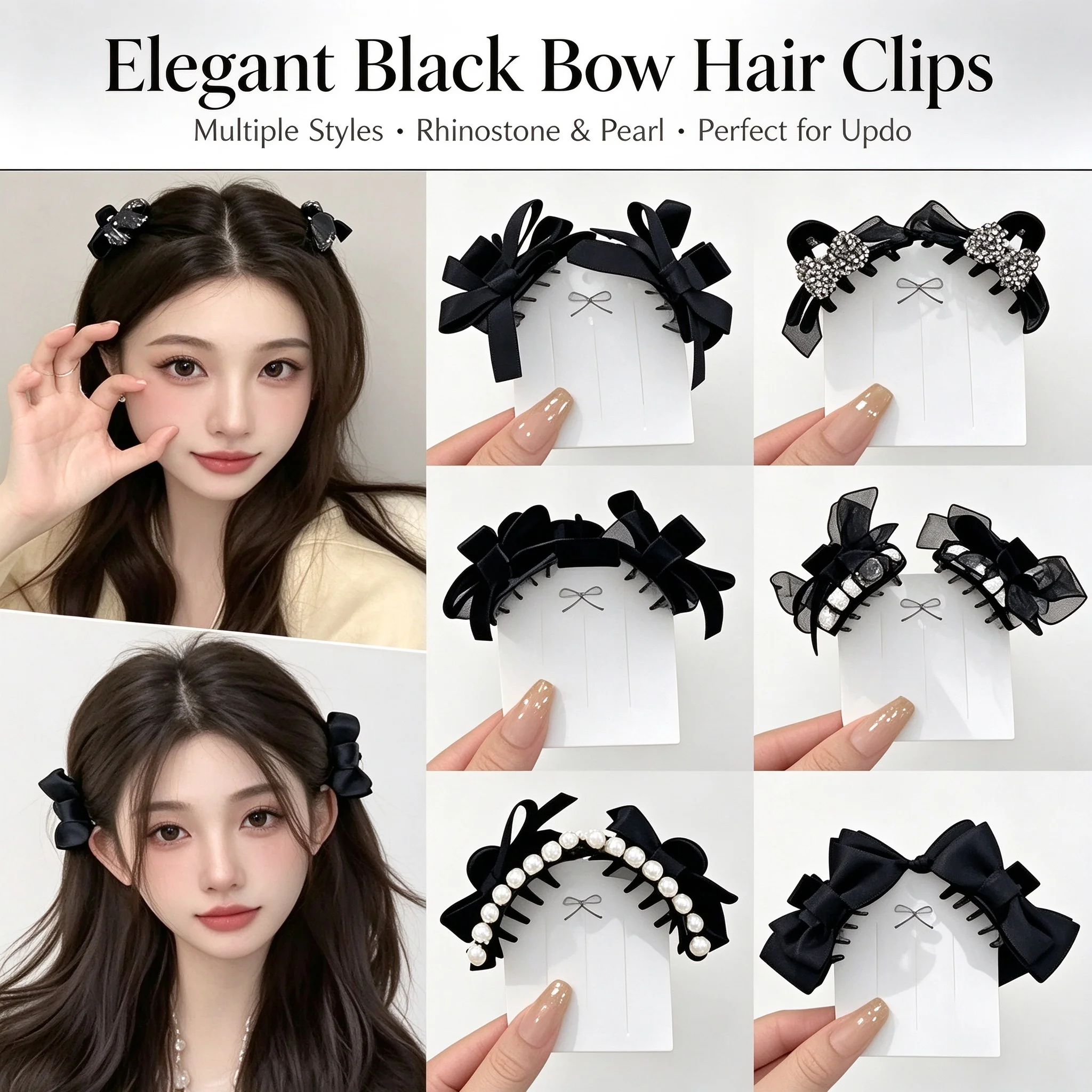 2Pcs Women Small Bow Hair Claw Clips Sweet Princess Headwear Fringe Hair Clips Barrettes for Girls Fashion Hair Accessories