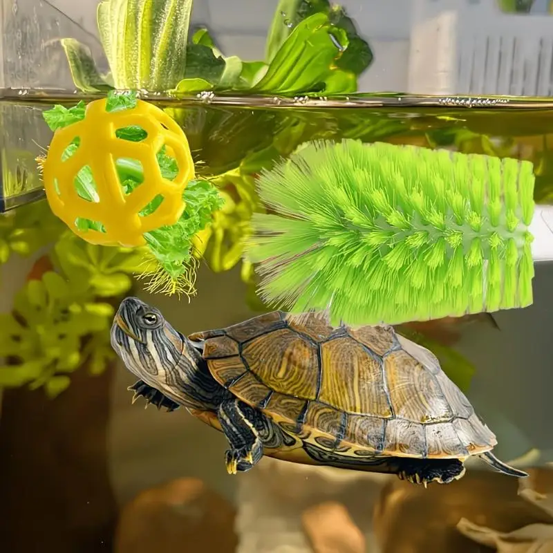 Turtle Shell Cleaning Brush With Sucker Turtle Tank Decor Turtle Feeding Ball Turtle Aquarium Ornaments view 3