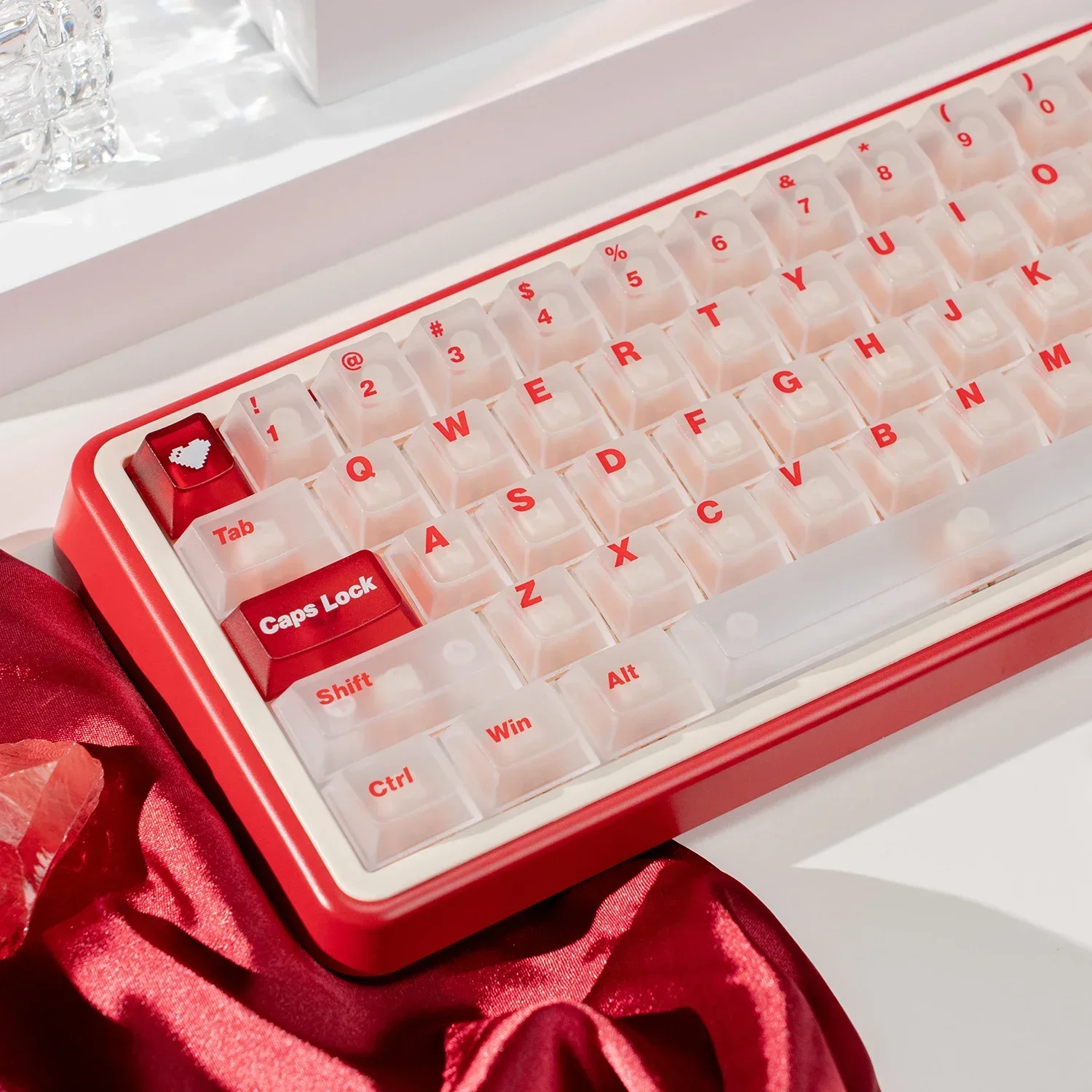 White Frog Korean Keycap Mist Pc Transparent Light Cherry 154/131 Key2.25/2.75/7U Space Bar Retro Red L Shape Enter Key Keycaps