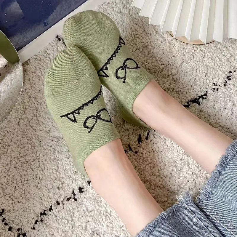 5 Pairs Women Funny Cartoon Socks Slippers Set Female Girls Spring Summer Breathable Students Short Ankle Socks Set For Women