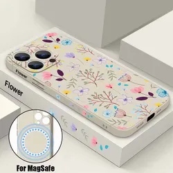 Flowers Print Pattern Phone Case For iPhone 17e 17 16 15 14 13 12 Pro Max 11 16e Air Magnetic For Magsafe Wireless Charge Cover