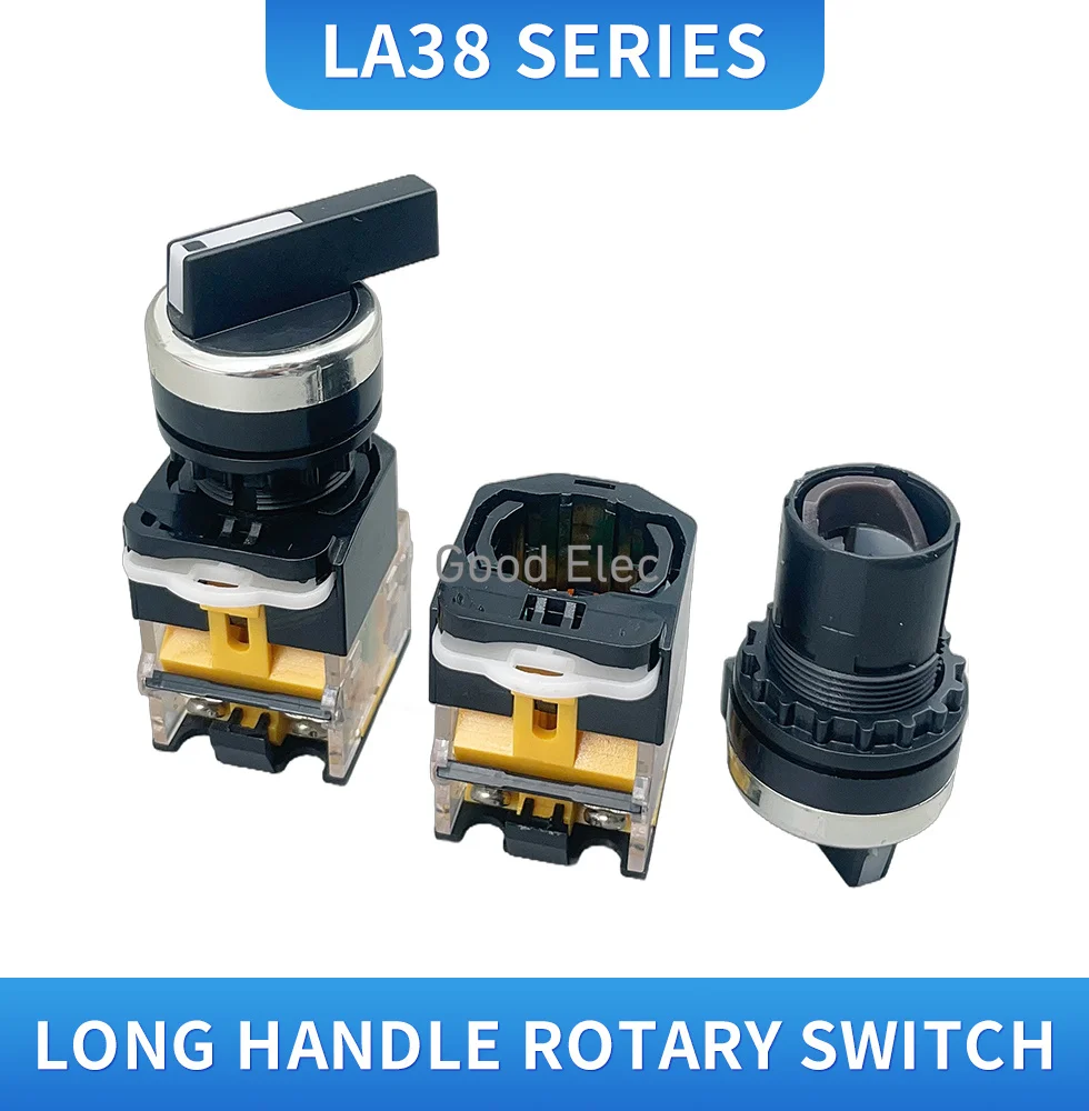 LA38-11X/2 LA38-20X/3 22mm rotary knob selector rotary lock long handle switch 2 3-position 1NO1NC 2NO,long handle lock button