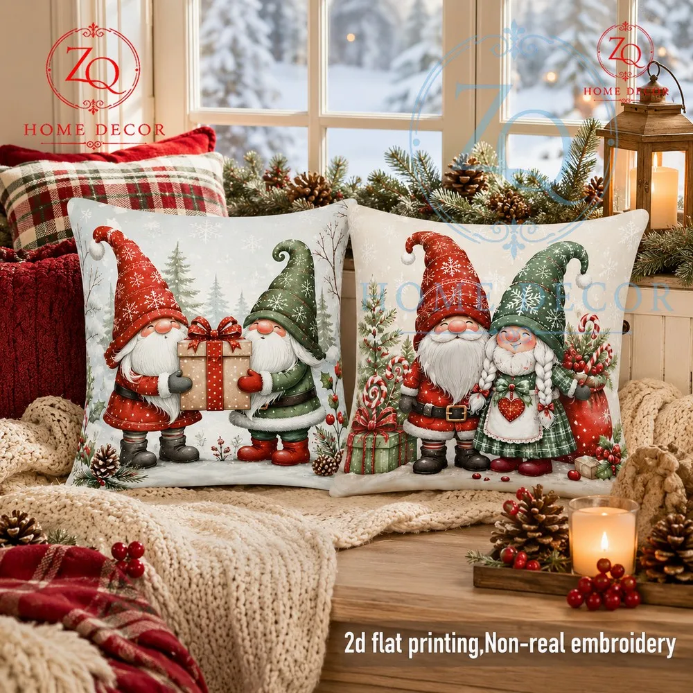 The first item is a retro red  green elf pillowcase th perfectly captures the Christmas spirit creing a warm