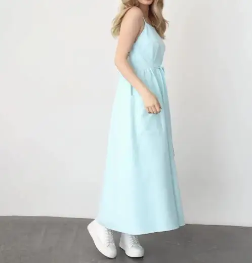 

Summer Camisole Square Collar Temperament Cinched Waist Slimming Strap Dress for Women Elegant Casual Strap Pocket Strap Dress