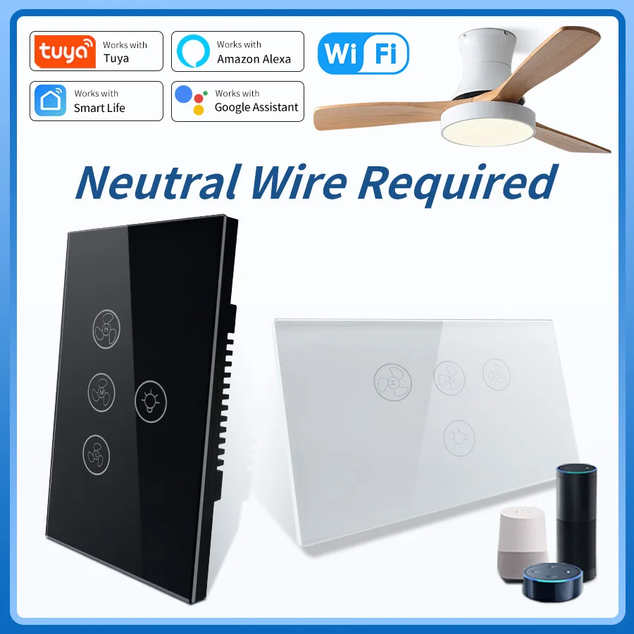 WiFi Ceiling Fan Light Smart Switch Touch Interruptor Smart Life Tuya APP Remote Speed Voice Control Work With Alexa Google Home